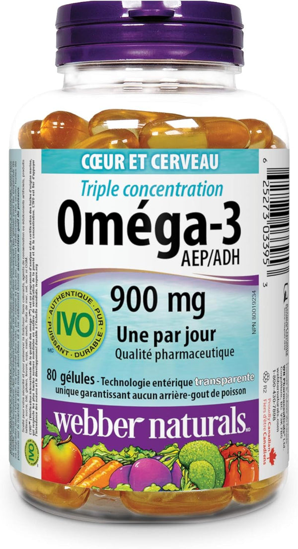 Webber Naturals Omega-3 Triple Strength + Vitamin D3 900 mg - 180 Softgels